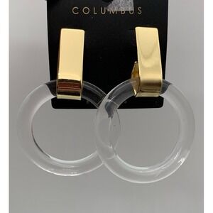 NWT Columbus Gold Tone And Clear Lucite Chunky Hoop Pierced Earrings
